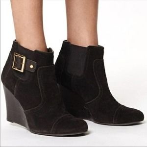 Tory Burch Black Ankle Boots with Gold Buckle